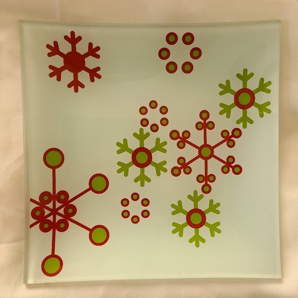 Partylite Merry Christmas Set Of Four Glass Plates Candle Trays (Set P90388) - Picture 3 of 11